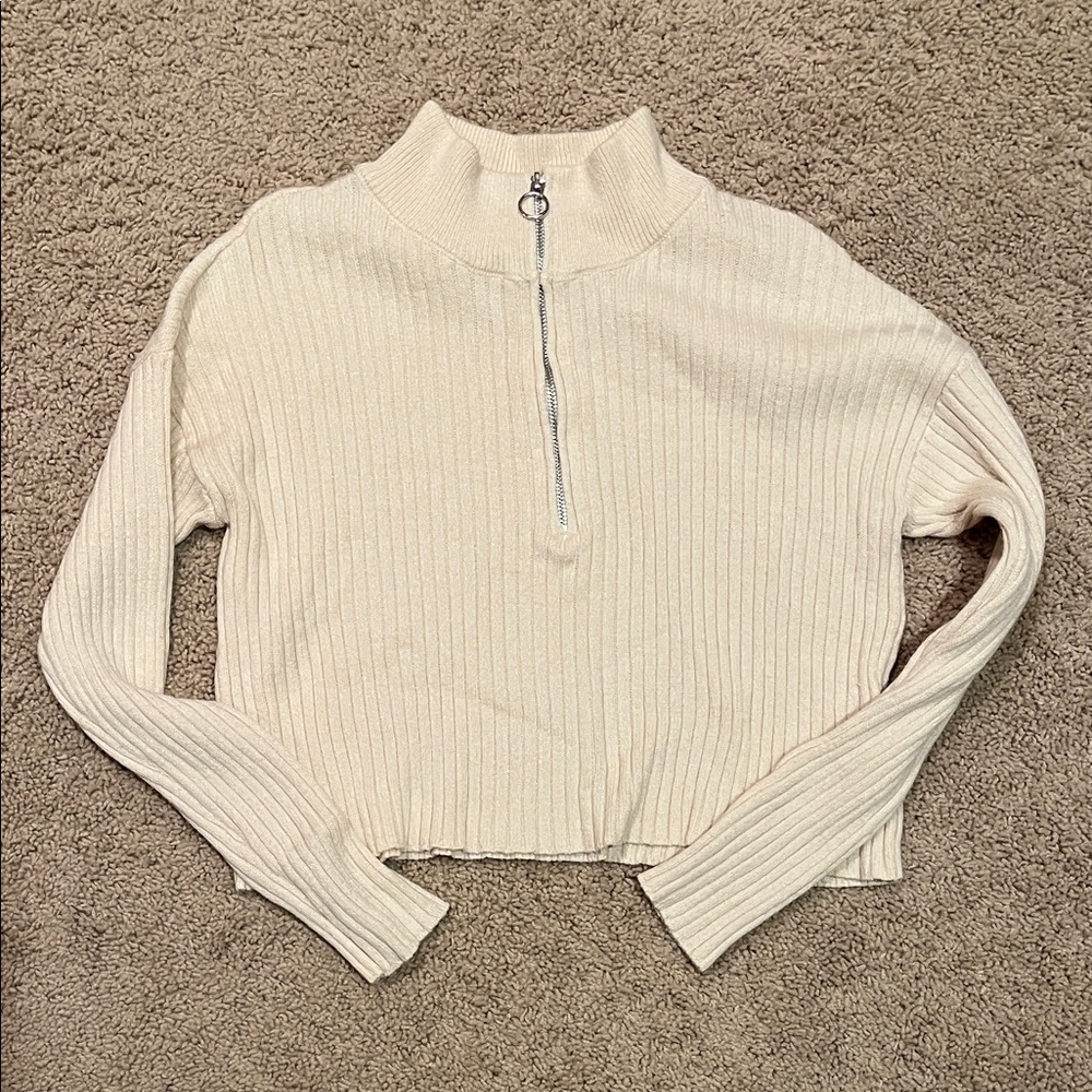 Sincerely Jules Cream Ribbed Half-Zip Sweatshirt